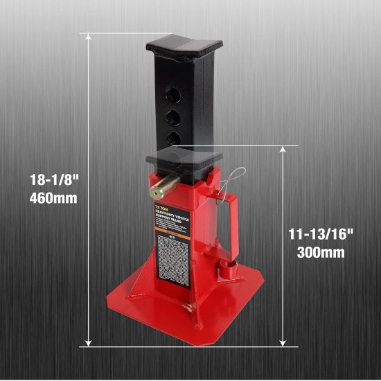 ATZ120005B Heavy Duty Pin Style Adjustable Height Automotive Jack Stands, 12 Ton (26,400 lb) Capacity, Red, 1 Pair