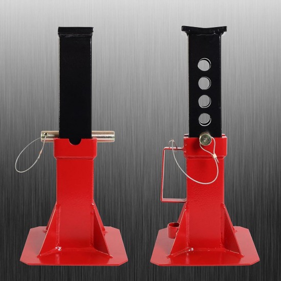 ATZ120005B Heavy Duty Pin Style Adjustable Height Automotive Jack Stands, 12 Ton (26,400 lb) Capacity, Red, 1 Pair