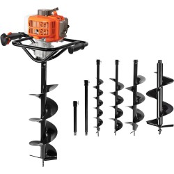 54cc Post Hole Digger Gas Powered 2 Cycle Earth Auger, 5-Year Warranty Gear Box, 4 Drill Bits 4 6 8 12 + Extension Rod 12 20