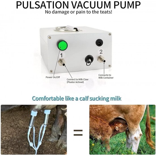 Cow Milking Machine Portable Cow Milking Machine, 7L/14L Pulsation Vacuum Pump Milker, Electric Livestock Milking Equipment w/Food-Grade Bucket, Auto-Stop Milking Machine for Cows