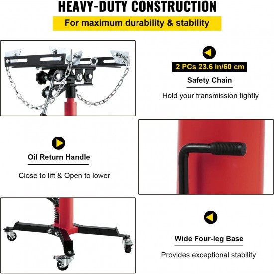 Transmission Jack, 1322 LBS (3/5 Ton) Capacity 2-Stage Hydraulic Telescopic Jack, Floor Jack Stand with Foot Pedal and 360° Swivel Wheel, 33-1/2-67 Lifting Range Garage/Shop Lift Hoist, Red