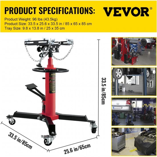 Transmission Jack, 1322 LBS (3/5 Ton) Capacity 2-Stage Hydraulic Telescopic Jack, Floor Jack Stand with Foot Pedal and 360° Swivel Wheel, 33-1/2-67 Lifting Range Garage/Shop Lift Hoist, Red