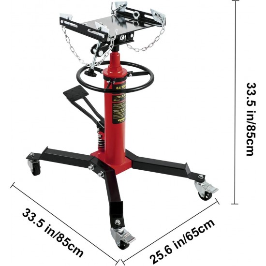 Transmission Jack,3/5 Ton/1322 lbs Capacity Hydraulic Telescopic Transmission Jack, 2-Stage Floor Jack Stand with Foot Pedal, 360° Swivel Wheel, Garage/Shop Lift Hoist, Red