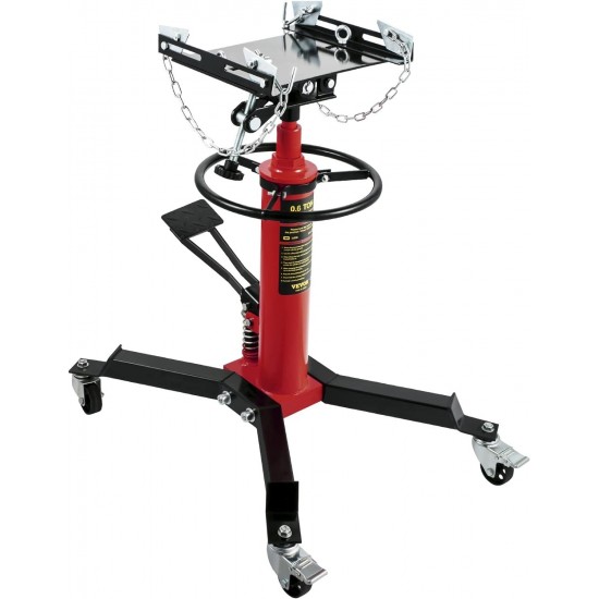 Transmission Jack,3/5 Ton/1322 lbs Capacity Hydraulic Telescopic Transmission Jack, 2-Stage Floor Jack Stand with Foot Pedal, 360° Swivel Wheel, Garage/Shop Lift Hoist, Red