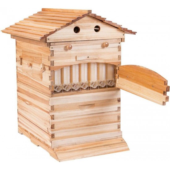 Bee Hives Boxes and Frames Starter Kit 7Pcs Automatic Wooden Beehive House, Auto Honey Hive Beehive Frames, Beekeeping Wooden House Beehive Boxes for Beekeepers