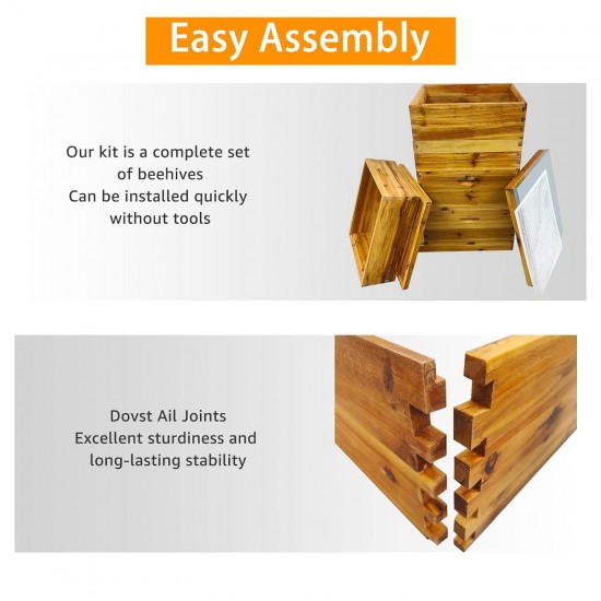 5 Layer Complete Bee Hives and Supplies Starter Kit Beehive Dipped in 100% Beeswax Include Queen Excluder & Cover。(5-Layer，no Frame)