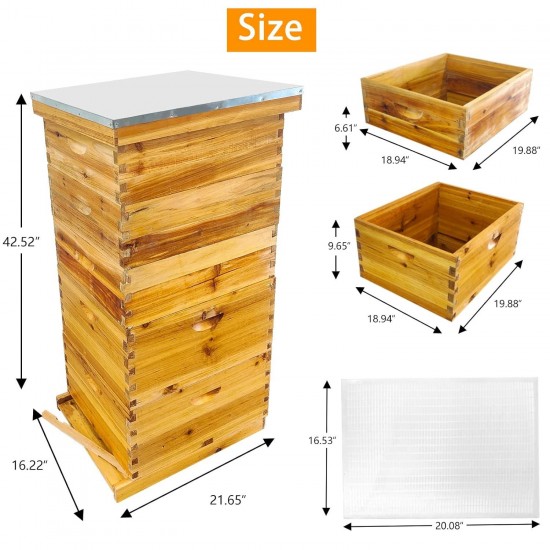 5 Layer Complete Bee Hives and Supplies Starter Kit Beehive Dipped in 100% Beeswax Include Queen Excluder & Cover。(5-Layer，no Frame)