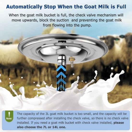 3L Goat Milking Machine, Continuously Adjustable Suction Pulsation Vacuum Electric Milker, Portable Livstock Milking Machine with Stainless Bucket(US Plug)(3L Goat)