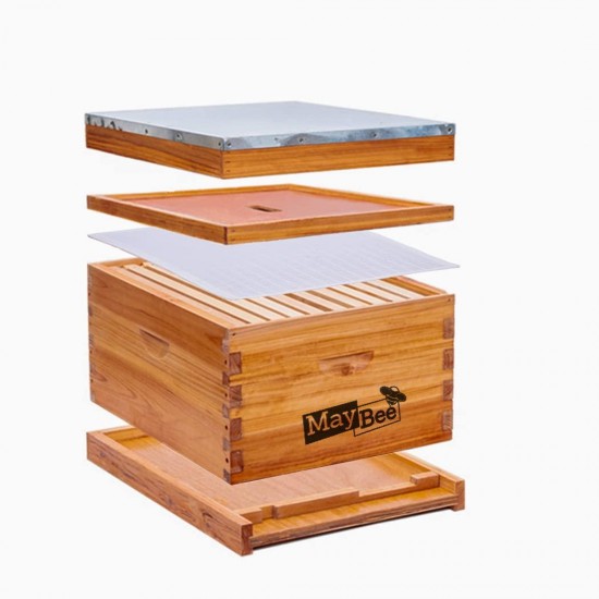 Beehive Starter Kit 10-Frame Bee Boxes and Frames Starter Kit Wax Coated Bee Hives and Supplies Starter Kit Including Beekeepig Tools Kit with Beekeeping Veil