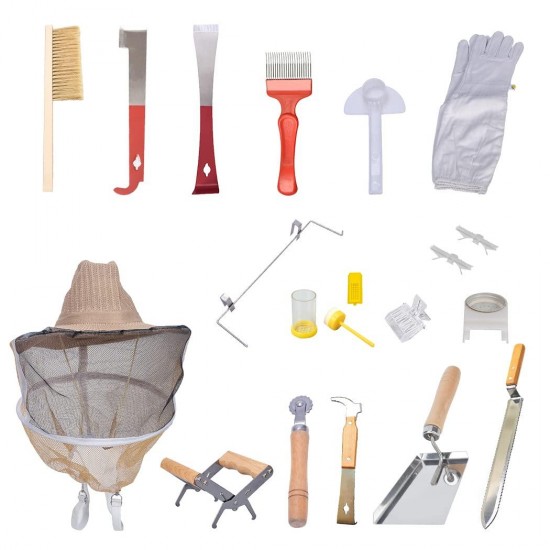 Beehive Starter Kit 10-Frame Bee Boxes and Frames Starter Kit Wax Coated Bee Hives and Supplies Starter Kit Including Beekeepig Tools Kit with Beekeeping Veil