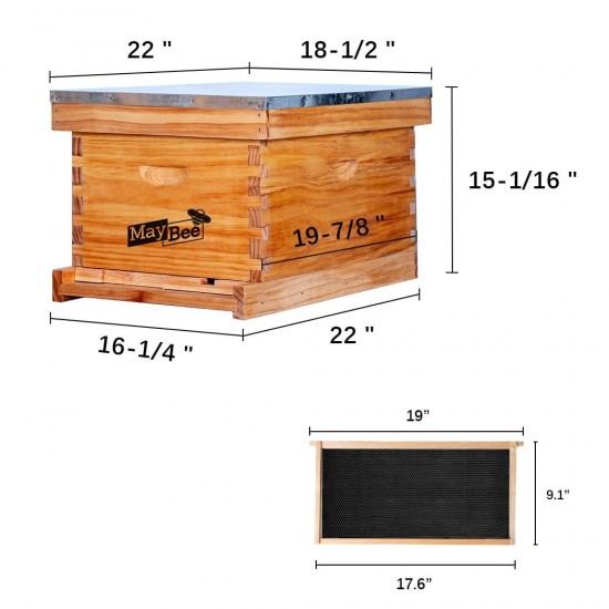 Beehive Starter Kit 10-Frame Bee Boxes and Frames Starter Kit Wax Coated Bee Hives and Supplies Starter Kit Including Beekeepig Tools Kit with Beekeeping Veil