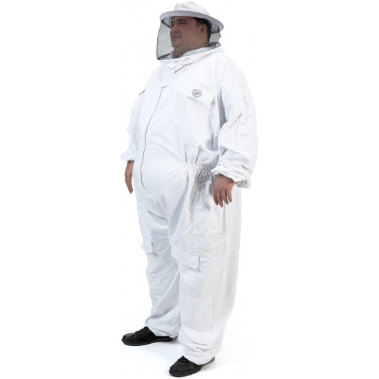 410P Big and Tall Polycotton Beekeeping Suit with Round Veil, 4XL, Arctic White