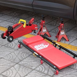 T82040-1 Torin Hydraulic Trolley Floor Service/Floor Combo with 2 Jack Stands and Rolling Garage/Shop Creeper, 2 Ton (4,000 lb.) Capacity, Red