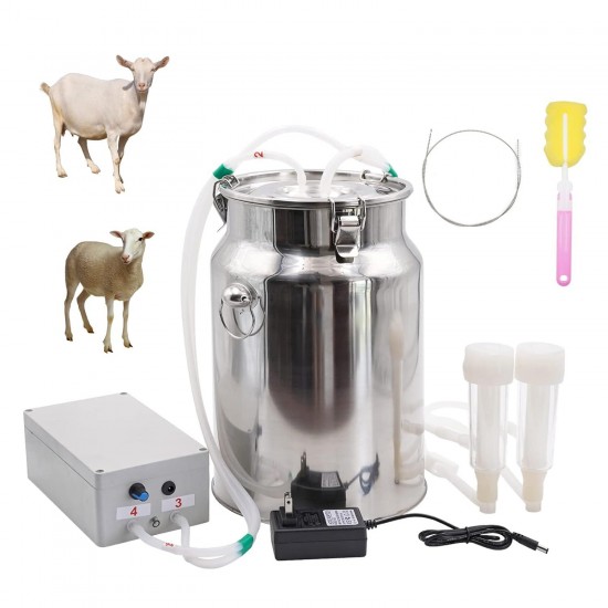 10L Goat Milking Machine Adjustable Pulsation Vacuum Electric Milker, Automatic Pulsating Vacuum Pump Livestock Milking Supplies with Stainless Bucket