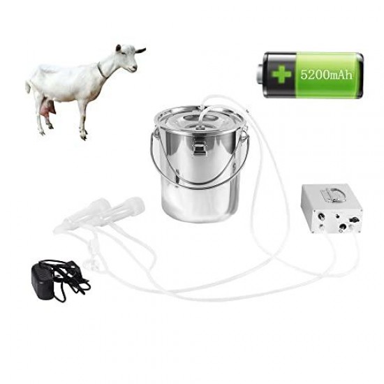 3L Goat Milking Machine,Rechargeable Battery Milker Powered Pulsation Vacuum Pump with 2 Teat Cups,3L Stainless Steel Buckets for Goats(5200mAh Battery)