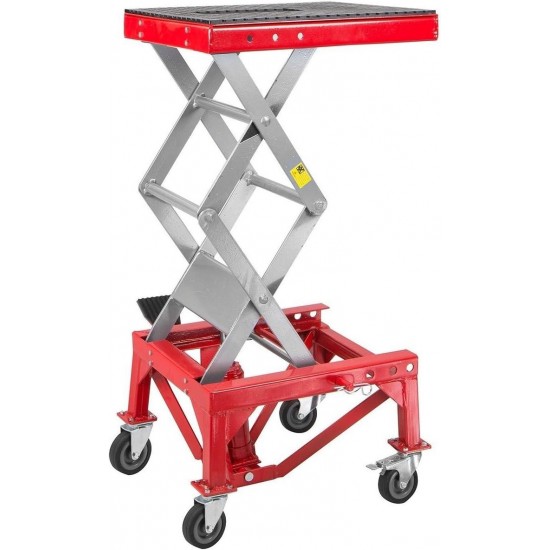 300LBS Motorcycle Dirt Bike ATV Motorcycle Bike Scissor Jack Lifts Hoist Mini Crank Hydraulic Foot Operated Lift, Red