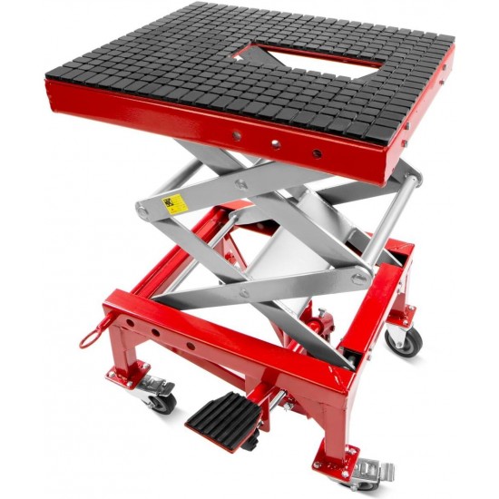 300LBS Motorcycle Dirt Bike ATV Motorcycle Bike Scissor Jack Lifts Hoist Mini Crank Hydraulic Foot Operated Lift, Red