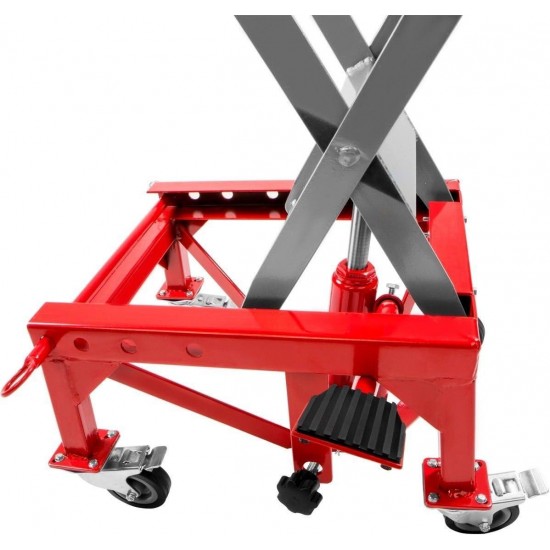 300LBS Motorcycle Dirt Bike ATV Motorcycle Bike Scissor Jack Lifts Hoist Mini Crank Hydraulic Foot Operated Lift, Red