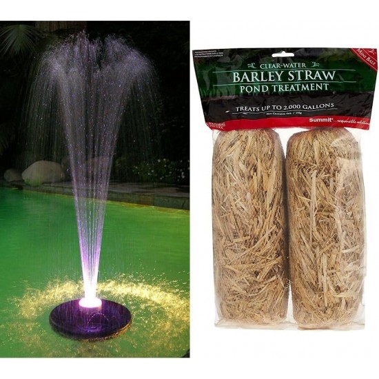 FTC102 550-GPH Pump 48-LED Light Floating Spray Fountain, 12 L x 12 W x 6 H / 14 H, Black & Summit 130 Clear-Water Barley Straw Bales, 2-Pack