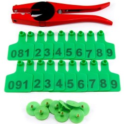 Numbered Farm Livestock Ear Tags for Cow Pig Sheep Cattle Identification Plastic TPU Precision Ear Stud Card Labels for Farm Animals (Customized) with 1 PC Plier Applicator (Green, 1000 PCS)