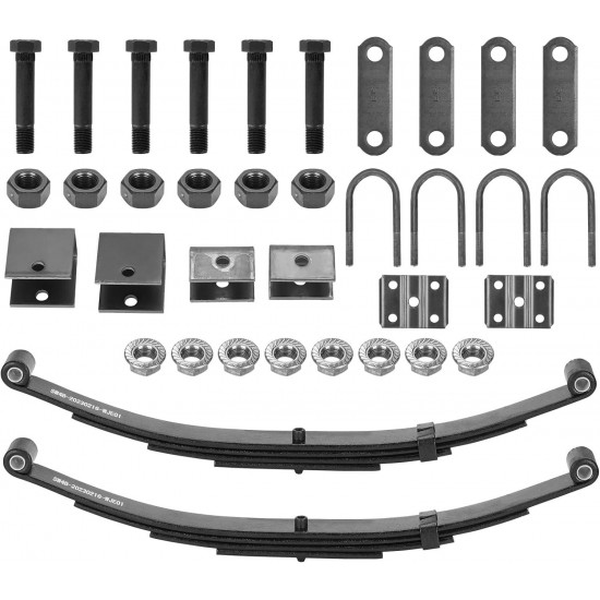 2 Pieces of SW4B 4 Leaf Trailer Spring, 3500lb Single Trailer Axle Suspension Kit with 1750lb Capacity Double Eyes Leaf Springs, U-Bolt and Hanger Kit