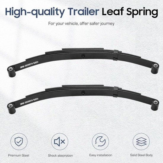 2 Pieces of SW4B 4 Leaf Trailer Spring, 3500lb Single Trailer Axle Suspension Kit with 1750lb Capacity Double Eyes Leaf Springs, U-Bolt and Hanger Kit