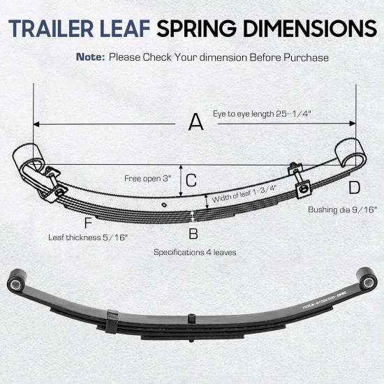 2 Pieces of SW4B 4 Leaf Trailer Spring, 3500lb Single Trailer Axle Suspension Kit with 1750lb Capacity Double Eyes Leaf Springs, U-Bolt and Hanger Kit