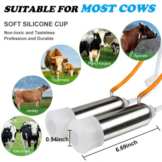 Electric Milking Machine for Goats/Cows 3L/7L/14L Portable Pulsation Vacuum Pump Milker with Stainless Steel Milk Bucket Livestock Milking Machine(Cow 3L)