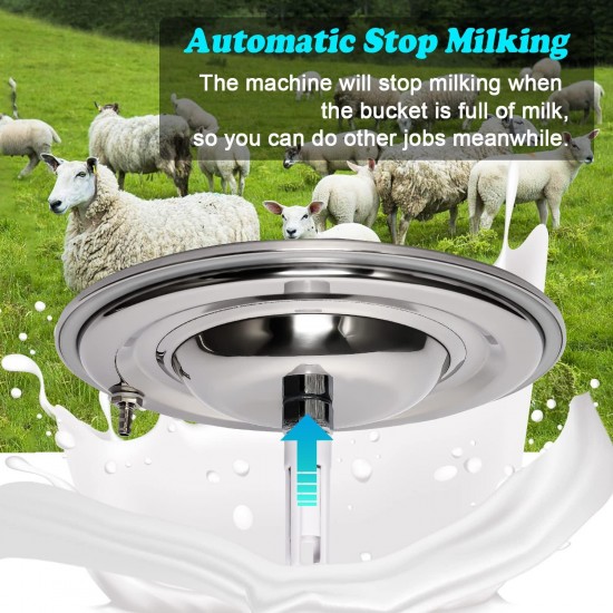 Electric Milking Machine for Goats/Cows 3L/7L/14L Portable Pulsation Vacuum Pump Milker with Stainless Steel Milk Bucket Livestock Milking Machine(Cow 3L)