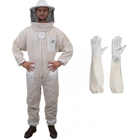 Aero Beekeeping Suit with Round Veil and Goatskin Gloves (XXX-Large)