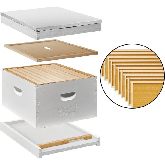 Beginner Beehive Kit, Fully Assembled and Painted Starter Set with Hive Body & 10 Frames, White