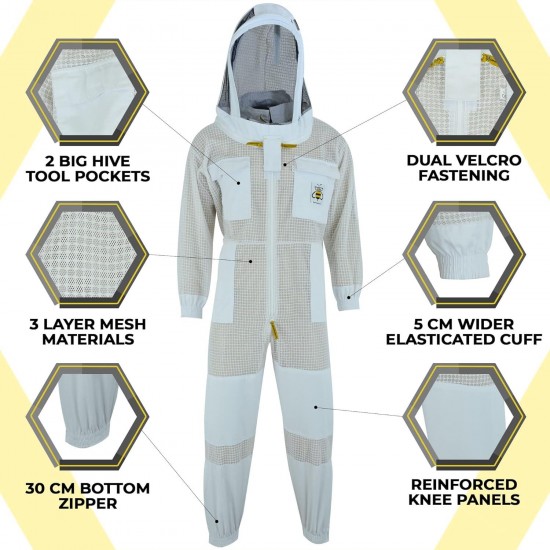 Ventilated Bee Suit for Men - 3X Ultra Protective Layer Beekeeping Suit - Premium White Fabric Mesh Bee Keepers Suite - Professional Bee Suit for Women with Fencing Veil (XL)