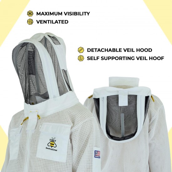 Ventilated Bee Suit for Men - 3X Ultra Protective Layer Beekeeping Suit - Premium White Fabric Mesh Bee Keepers Suite - Professional Bee Suit for Women with Fencing Veil (XL)