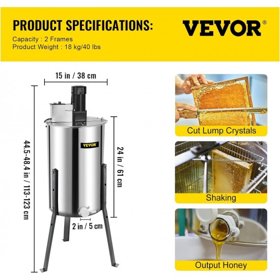 Electric Honey Extractor Separator 2 Frame Bee Extractor Stainless Steel Honeycomb Spinner Crank. Beekeeping Extraction Apiary Centrifuge Equipment