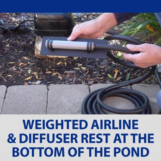 Pond Aerator 1, Complete Aeration Kit, Water Garden Oxygenation Bubbler System Adds Oxygen to Koi & Fish Ponds, Outdoor Diaphragm Compressor Pump, Air Line & 1 Submersible Diffuser Stick