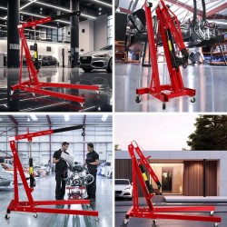 Engine Hoist Heavy Duty Steel Cherry Picker Engine Hoist 2 Ton 4409 lbs Folding Hydraulic Tilting Engine Lift with 6 Steel Caster Wheels Telescopic Boom Hitch