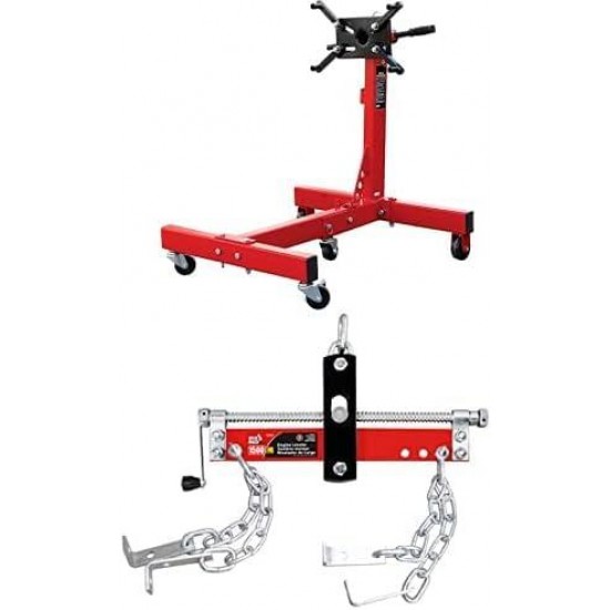 Bundle of BIG RED AT37912 Torin Steel Rotating Engine Stand :3/4 Ton (1,500 lb) + BIG RED T32100 Torin Engine Hoist Shop Crane Accessory: Steel 3 Position Engine Leveler, 3/4 Ton (1,500 lb)