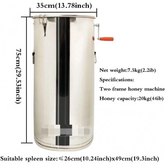 Honey Extractor （Upgrades）- 2 Two Frame Stainless Steel Manual Crank Honey Extractor Equipment, Honey Bee Spinner Beekeeping