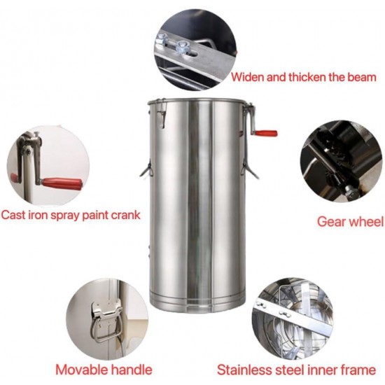 Honey Extractor （Upgrades）- 2 Two Frame Stainless Steel Manual Crank Honey Extractor Equipment, Honey Bee Spinner Beekeeping