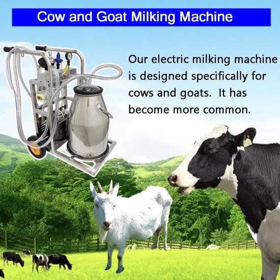 Electric Milking Machine Oil- Vacuum Pump Milker with 25L 304 Stainless Steel Bucket Cow Goat Milker Milking Machine for Cow Goat with 3 Cleaning Brushes Milking Equipment