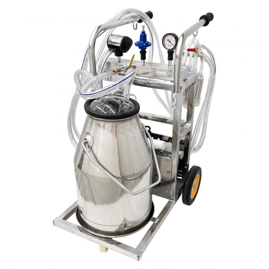 Electric Milking Machine Oil- Vacuum Pump Milker with 25L 304 Stainless Steel Bucket Cow Goat Milker Milking Machine for Cow Goat with 3 Cleaning Brushes Milking Equipment