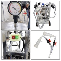 Electric Milking Machine Oil- Vacuum Pump Milker with 25L 304 Stainless Steel Bucket Cow Goat Milker Milking Machine for Cow Goat with 3 Cleaning Brushes Milking Equipment