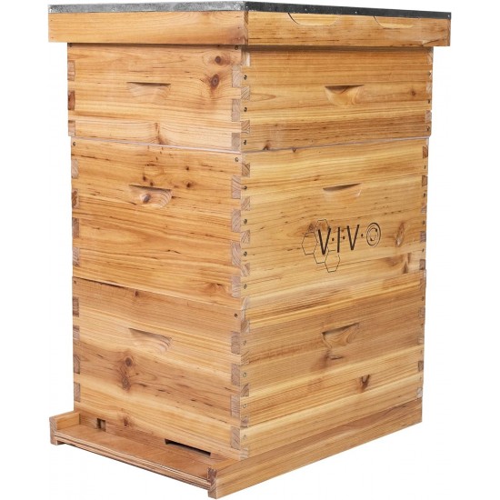 Complete Langstroth 10 Frame Bee Hive Beeswax Coated with Built-in Top Vents, 2 Deep Boxes and 1 Medium Box Beehive Kit, BEE-HV04C