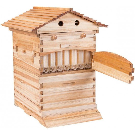 Hive Flows Beehive Kit,Wooden Beekeeping House Beehive Boxes with 7 PCS Auto Bee Hive Frame for Beginning Professional Beekeepers