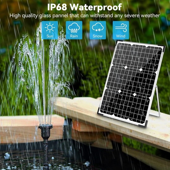 Solar Water Fountain Pump, 45W Solar Fountain Pump Kit with 450GPH Flow Rate, 7 Nozzles, PVC Tubing Solar Powered Water Pump for Outdoor Fountains, Ponds, Pools, Fish Tank, Garden, Backyard