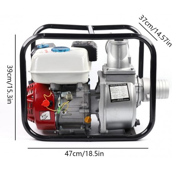 Gas Gasoline Water Pump, 3 Inch 4 Stroke 7.5HP Portable Petrol Water Transfer High Pressure Pump Semi-Trash Water Pump for Agricultural Irrigation, Drainage And Flood Resistance, Aluminum