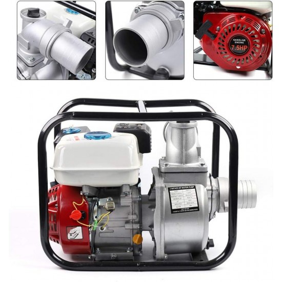 3 Inch Gasoline-Powered Water 60m7.5 Hp 3/H with 210CC Engine Semi Trash Pump Petrol High Pressure Garden Irrigation Pump New