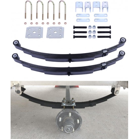 Trailer Leaf Spring Kit 3500lb Single Trailer Axle 4 Leaf Spring Kit with U-Bolt Kit & Single Trailer Axle Hanger Kit