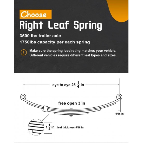 Trailer Leaf Spring Kit 3500lb Single Trailer Axle 4 Leaf Spring Kit with U-Bolt Kit & Single Trailer Axle Hanger Kit