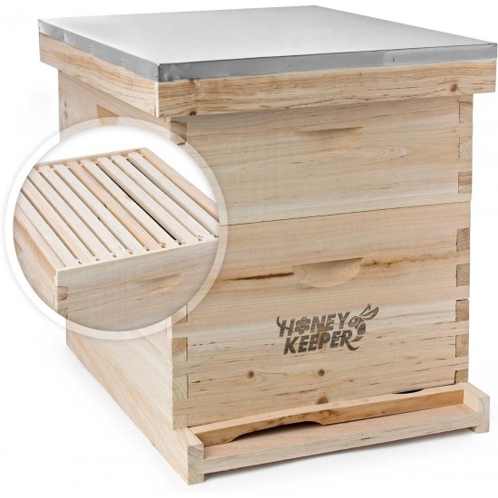 Beehive 20 Frame Complete Box Kit (10 Deep and 10 Medium) with Metal Roof for Langstroth Beekeeping